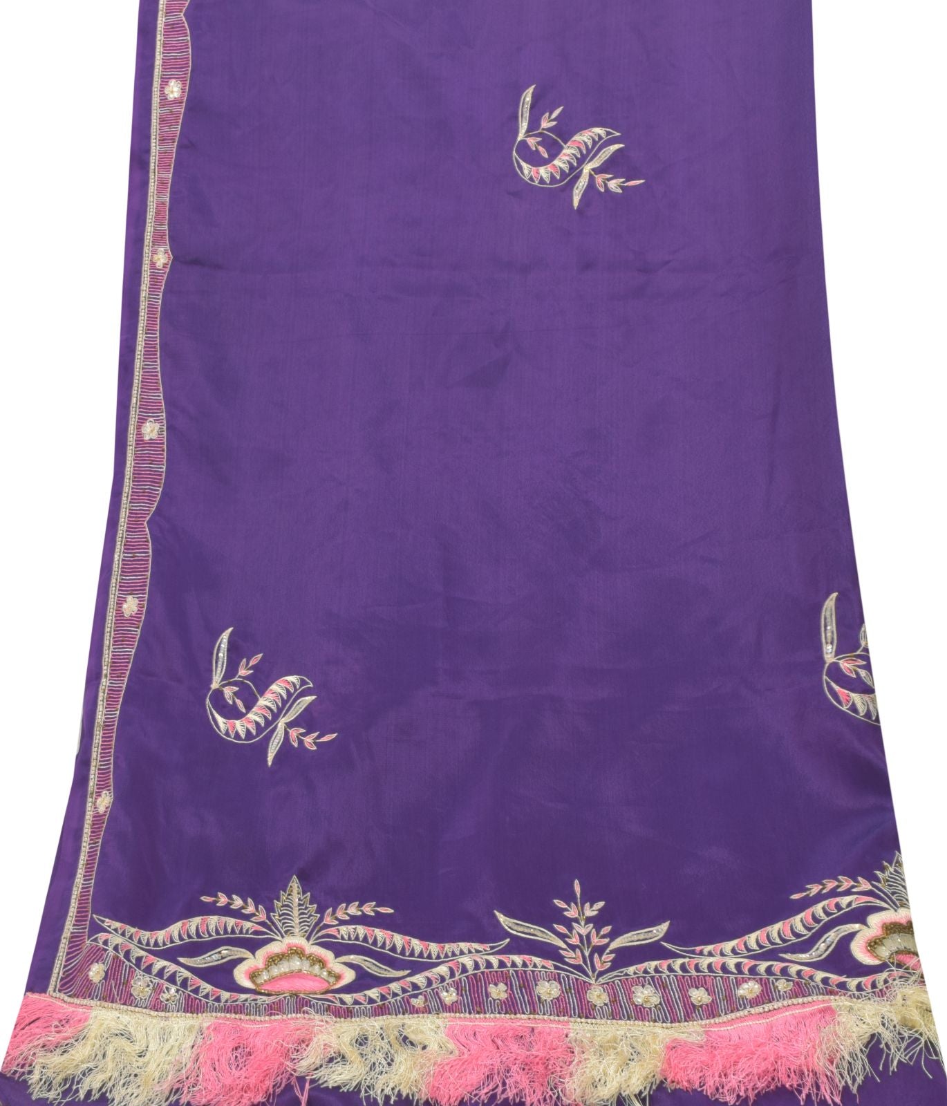 Sanskriti Vintage Blue Artificial Silk Dupatta Stole Hand Bead Thread Scarf Veil