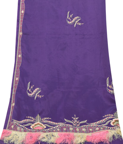 Sanskriti Vintage Blue Artificial Silk Dupatta Stole Hand Bead Thread Scarf Veil
