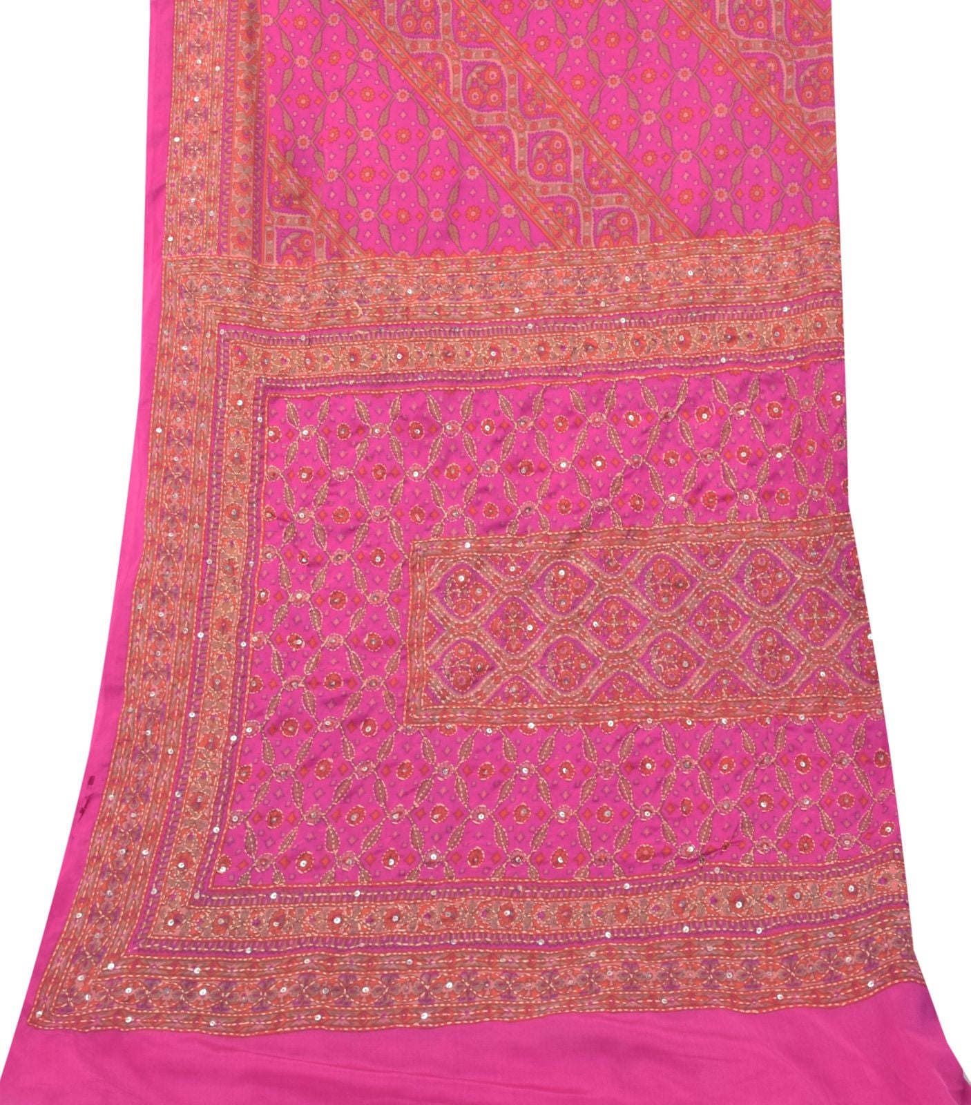 Sanskriti Vintage Pink Artificial Silk Dupatta Stole Hand Embroidery Kantha Veil