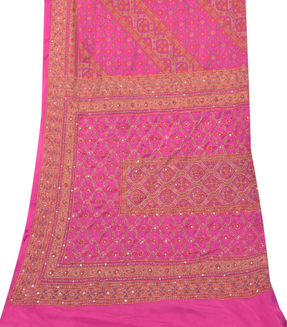 Sanskriti Vintage Pink Artificial Silk Dupatta Stole Hand Embroidery Kantha Veil