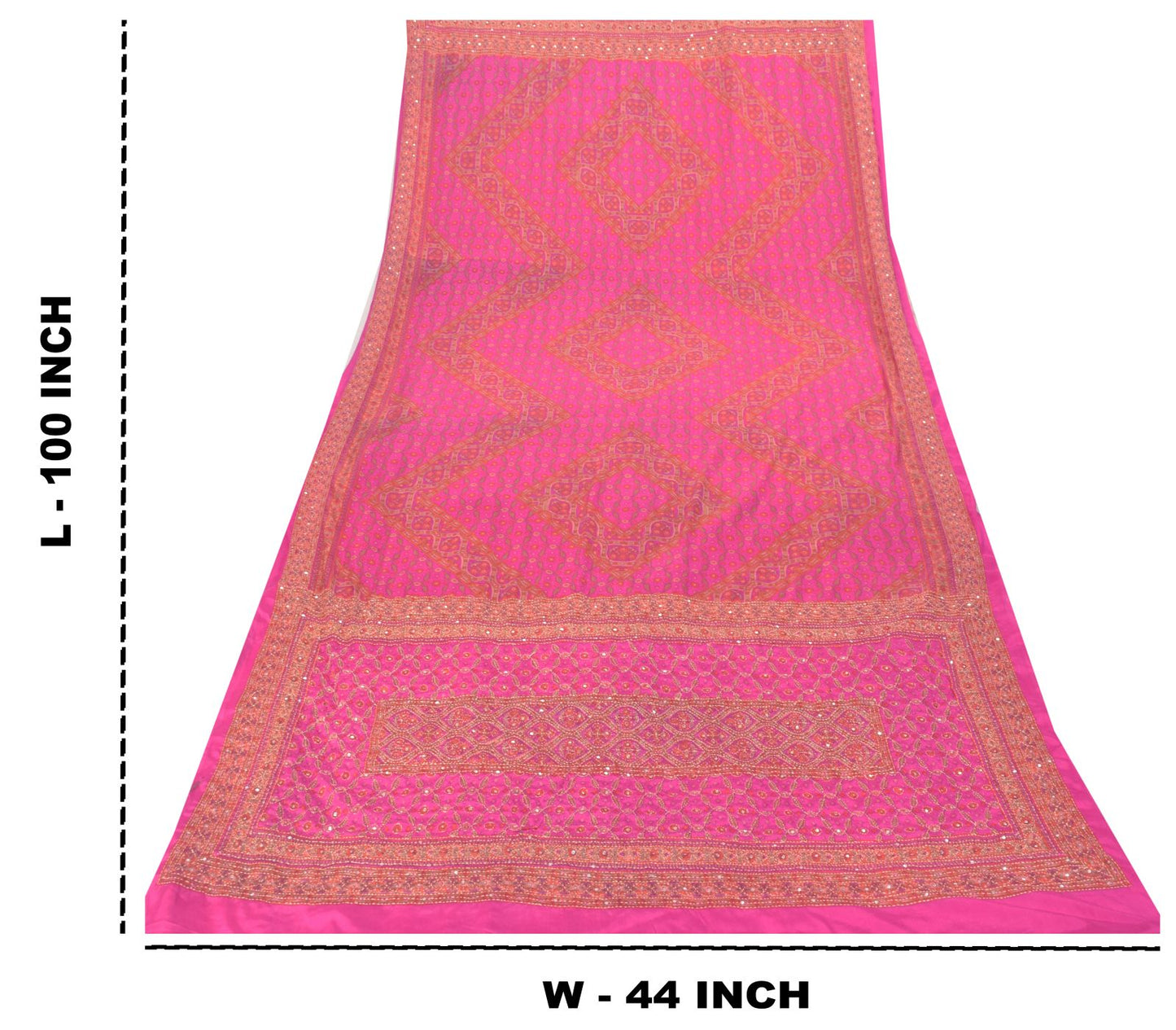 Sanskriti Vintage Pink Artificial Silk Dupatta Stole Hand Embroidery Kantha Veil