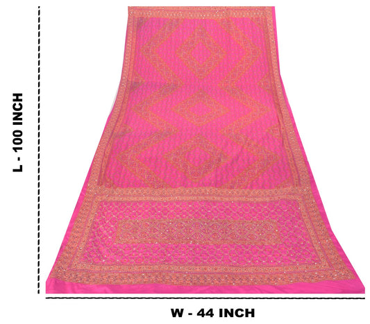 Sanskriti Vintage Pink Artificial Silk Dupatta Stole Hand Embroidery Kantha Veil