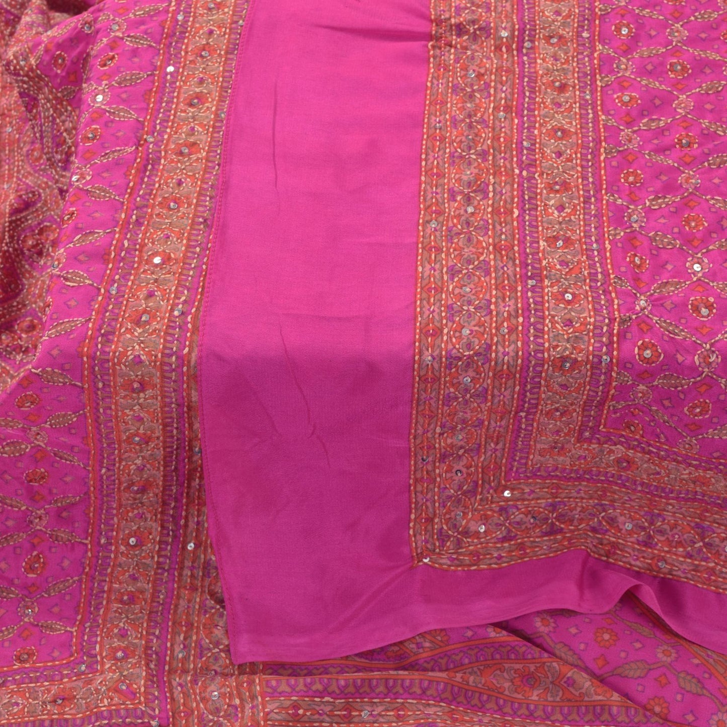 Sanskriti Vintage Pink Artificial Silk Dupatta Stole Hand Embroidery Kantha Veil