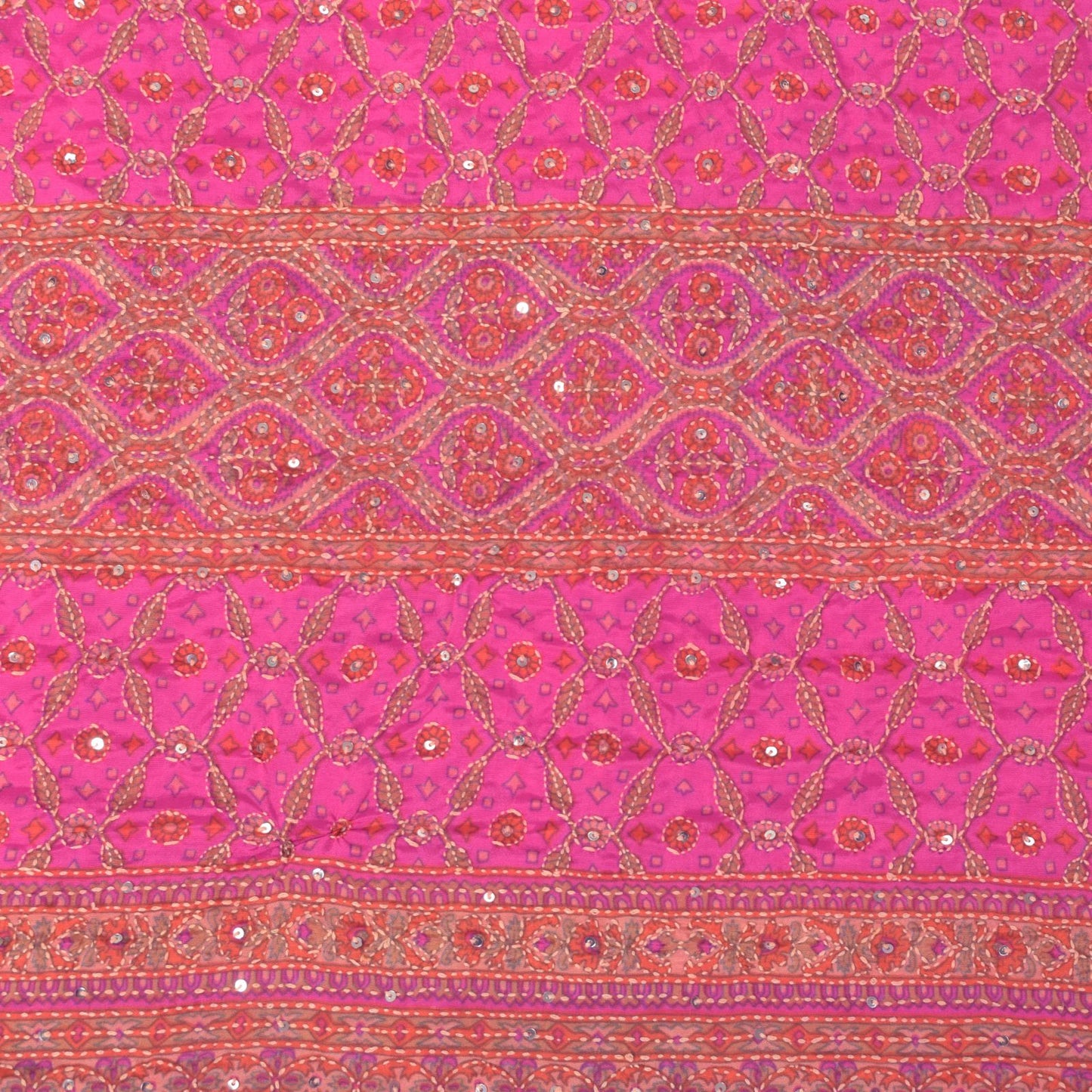 Sanskriti Vintage Pink Artificial Silk Dupatta Stole Hand Embroidery Kantha Veil