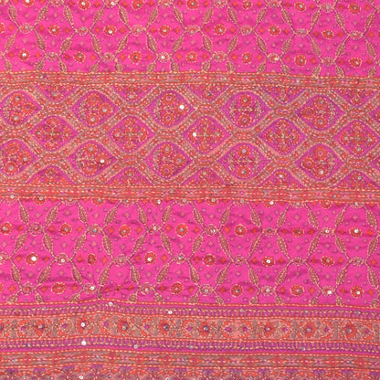 Sanskriti Vintage Pink Artificial Silk Dupatta Stole Hand Embroidery Kantha Veil