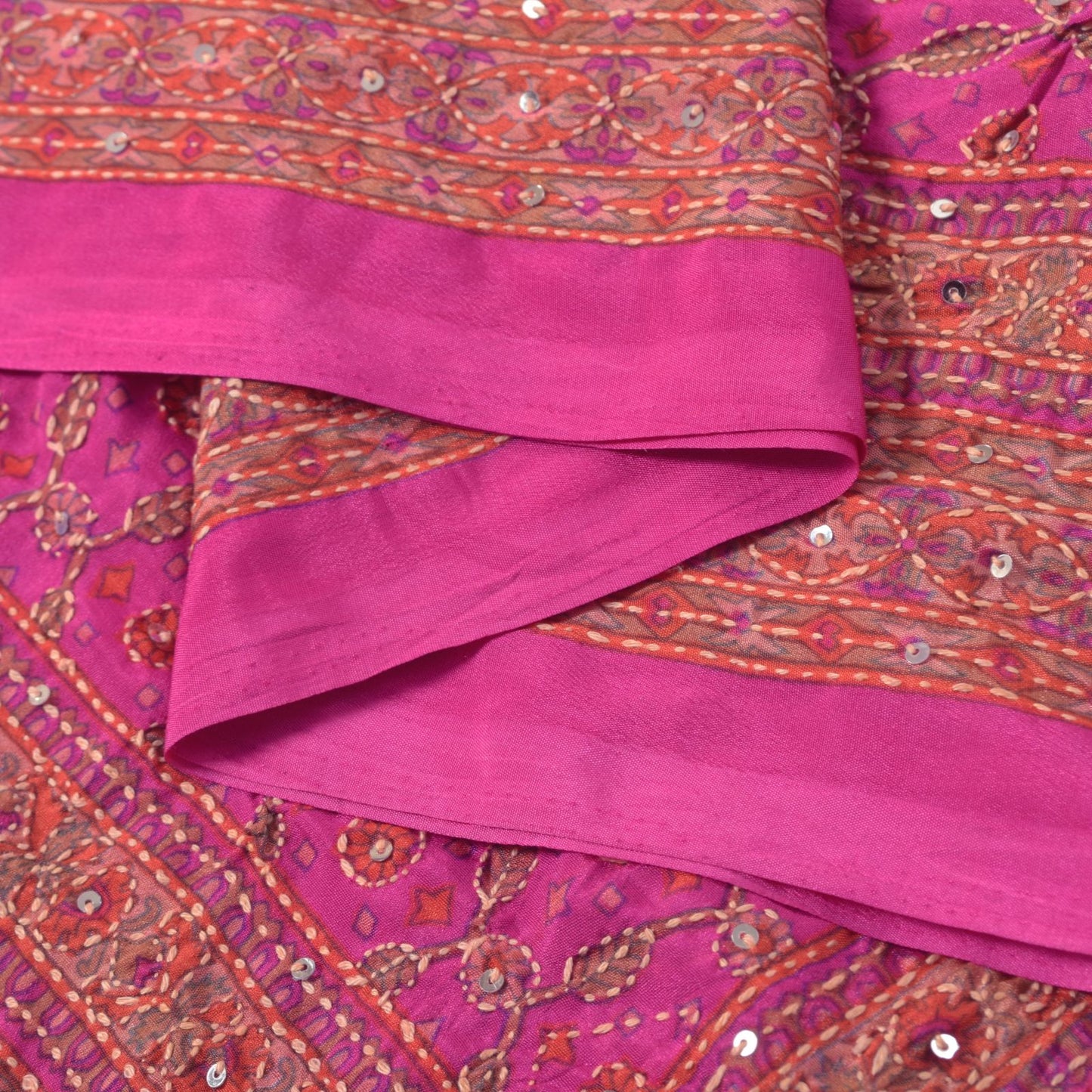 Sanskriti Vintage Pink Artificial Silk Dupatta Stole Hand Embroidery Kantha Veil