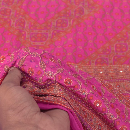 Sanskriti Vintage Pink Artificial Silk Dupatta Stole Hand Embroidery Kantha Veil