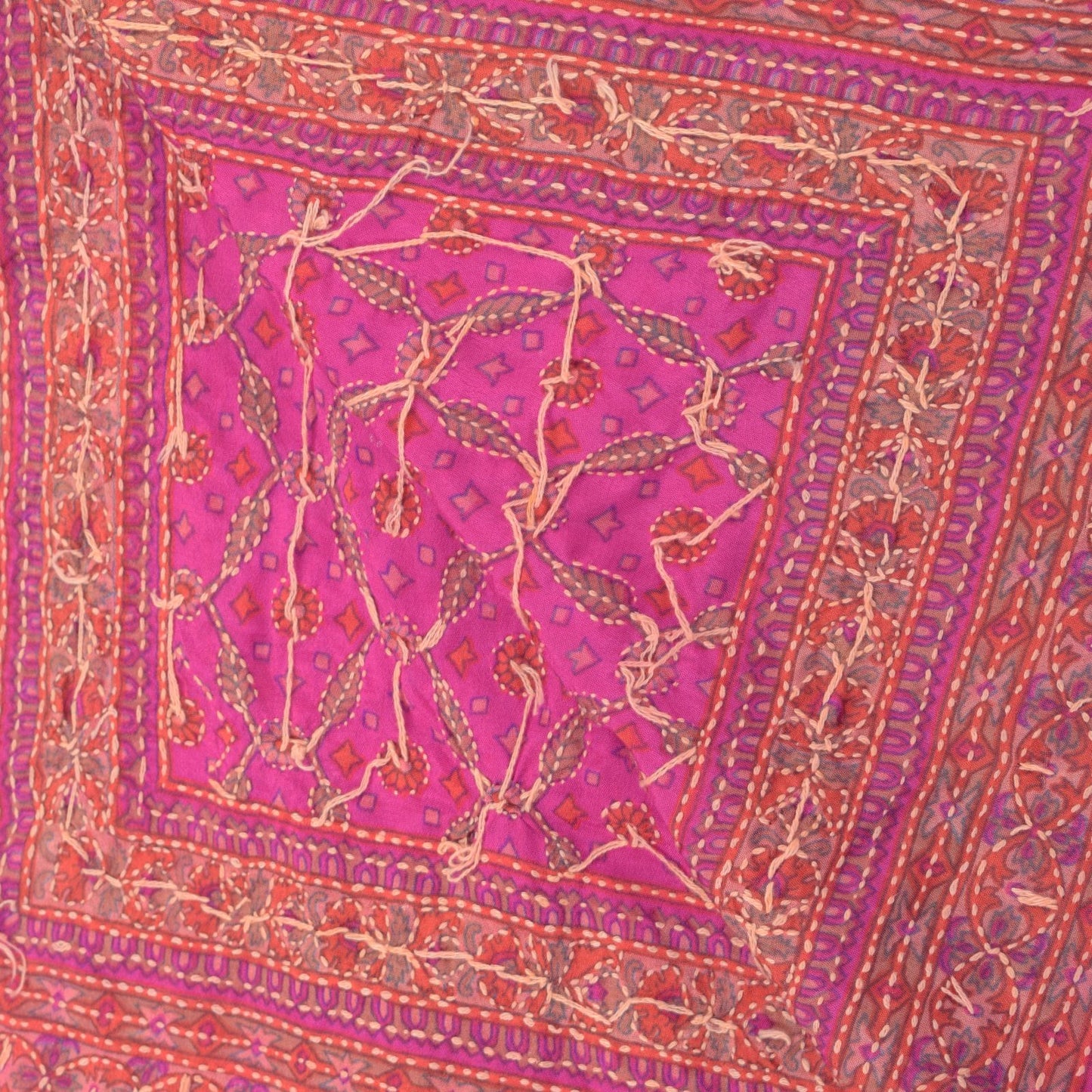 Sanskriti Vintage Pink Artificial Silk Dupatta Stole Hand Embroidery Kantha Veil