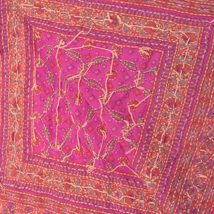 Sanskriti Vintage Pink Artificial Silk Dupatta Stole Hand Embroidery Kantha Veil