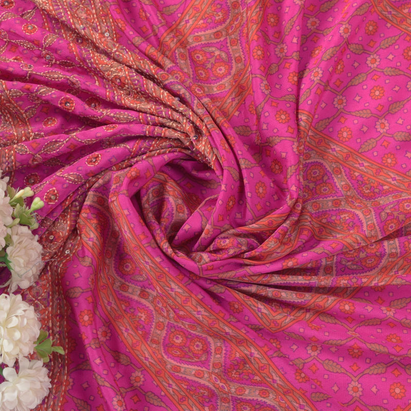 Sanskriti Vintage Pink Artificial Silk Dupatta Stole Hand Embroidery Kantha Veil