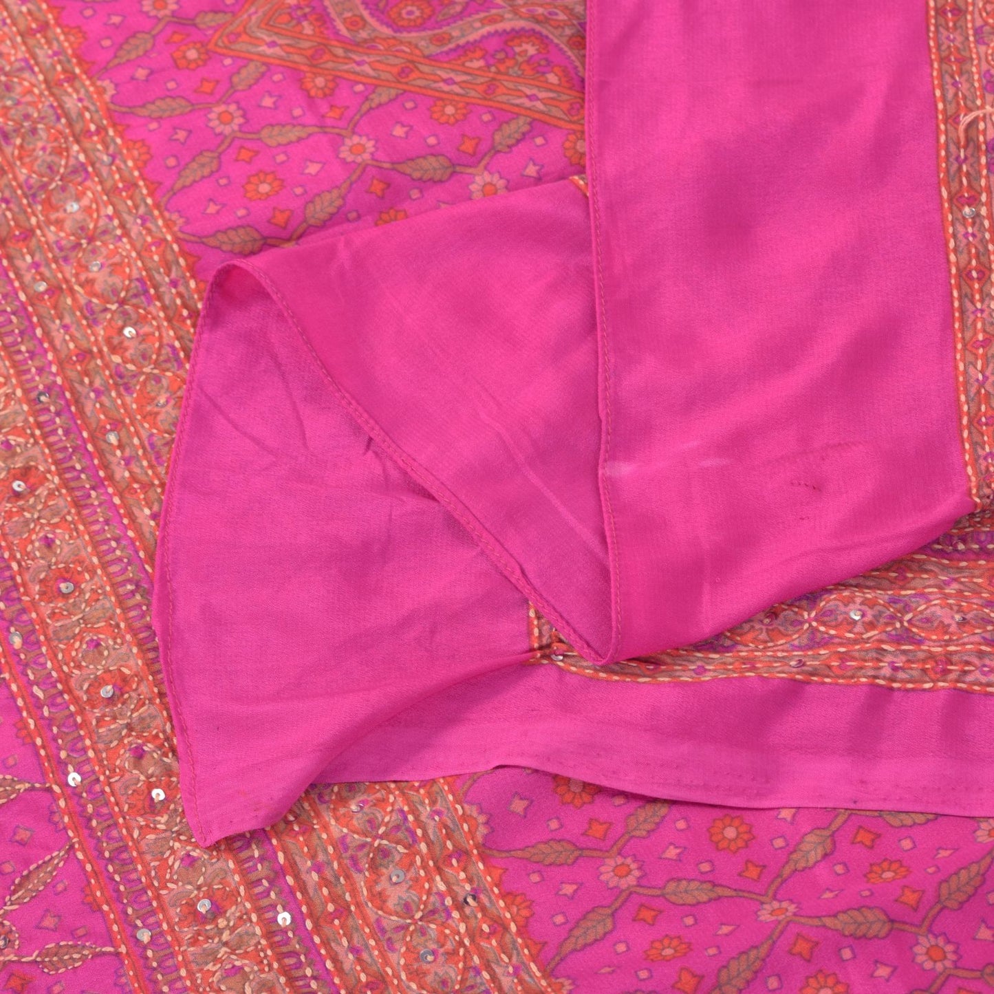 Sanskriti Vintage Pink Artificial Silk Dupatta Stole Hand Embroidery Kantha Veil