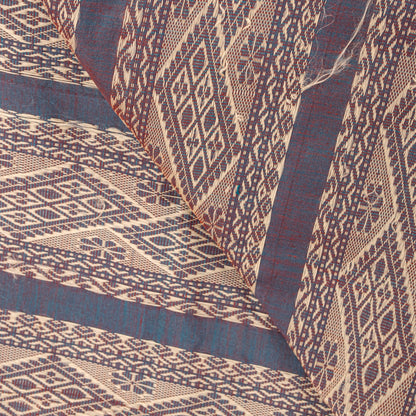 Sanskriti Vintage Brown-Green Soft Blend Cotton Dupatta Stole Geometric Woven