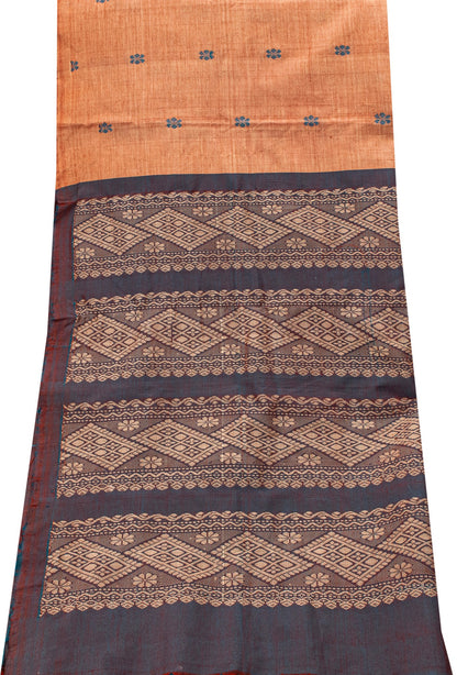 Sanskriti Vintage Brown-Green Soft Blend Cotton Dupatta Stole Geometric Woven