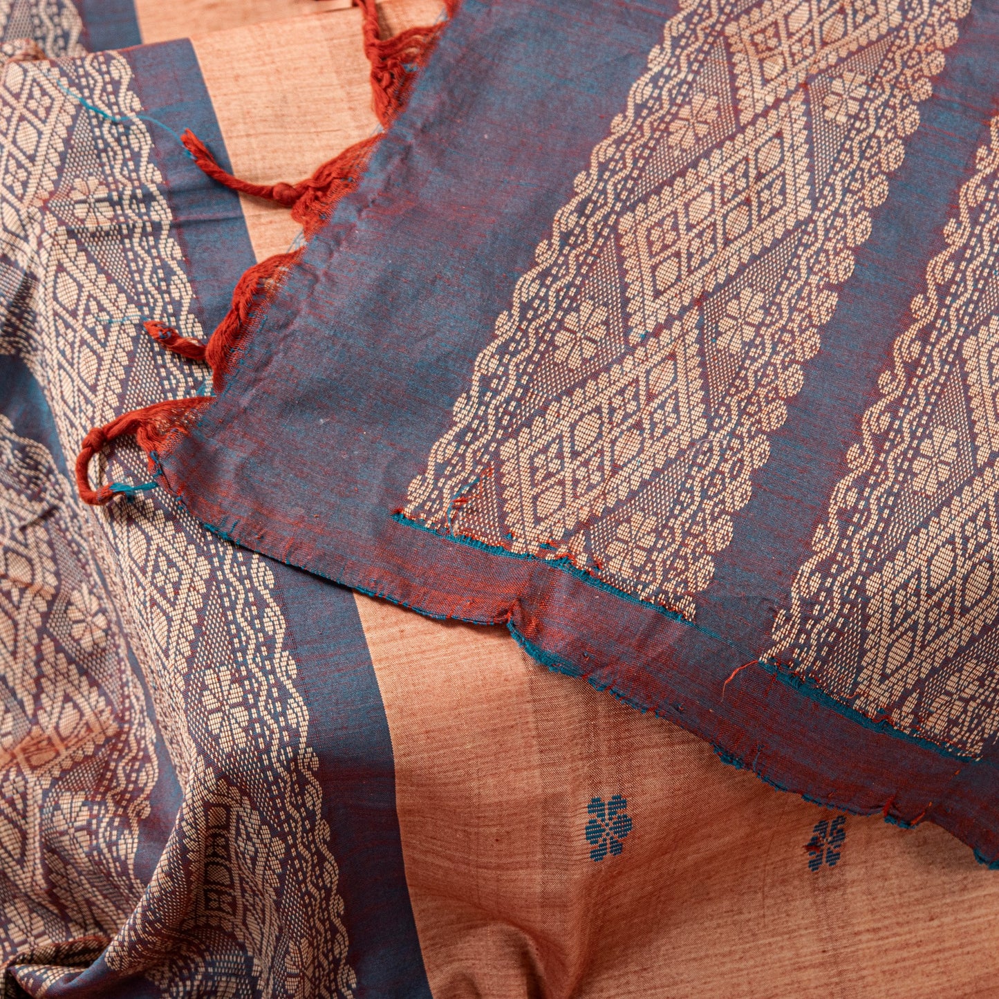 Sanskriti Vintage Brown-Green Soft Blend Cotton Dupatta Stole Geometric Woven