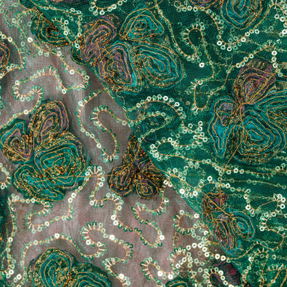 Sanskriti Vintage Purple-Green Net Dupatta Stole Embroidered Sequins Gota Veil
