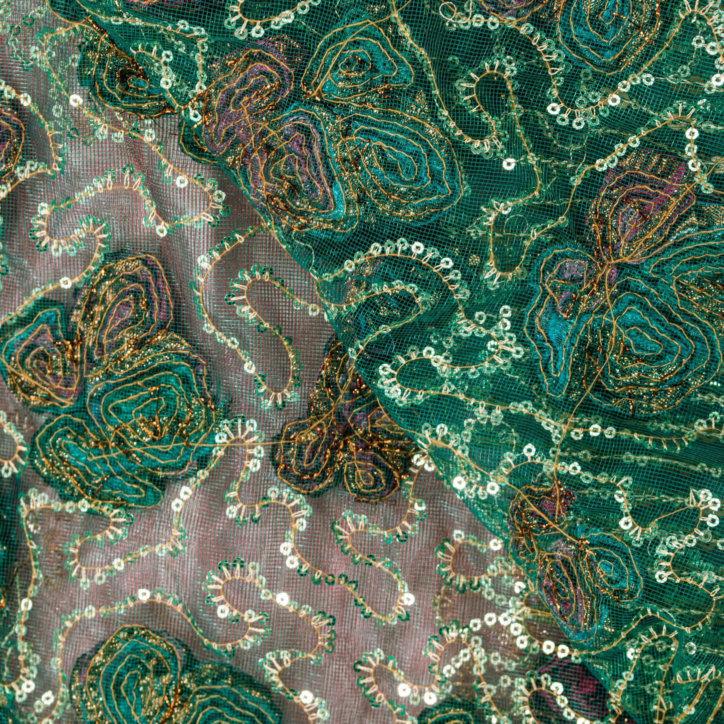 Sanskriti Vintage Purple-Green Net Dupatta Stole Embroidered Sequins Gota Veil