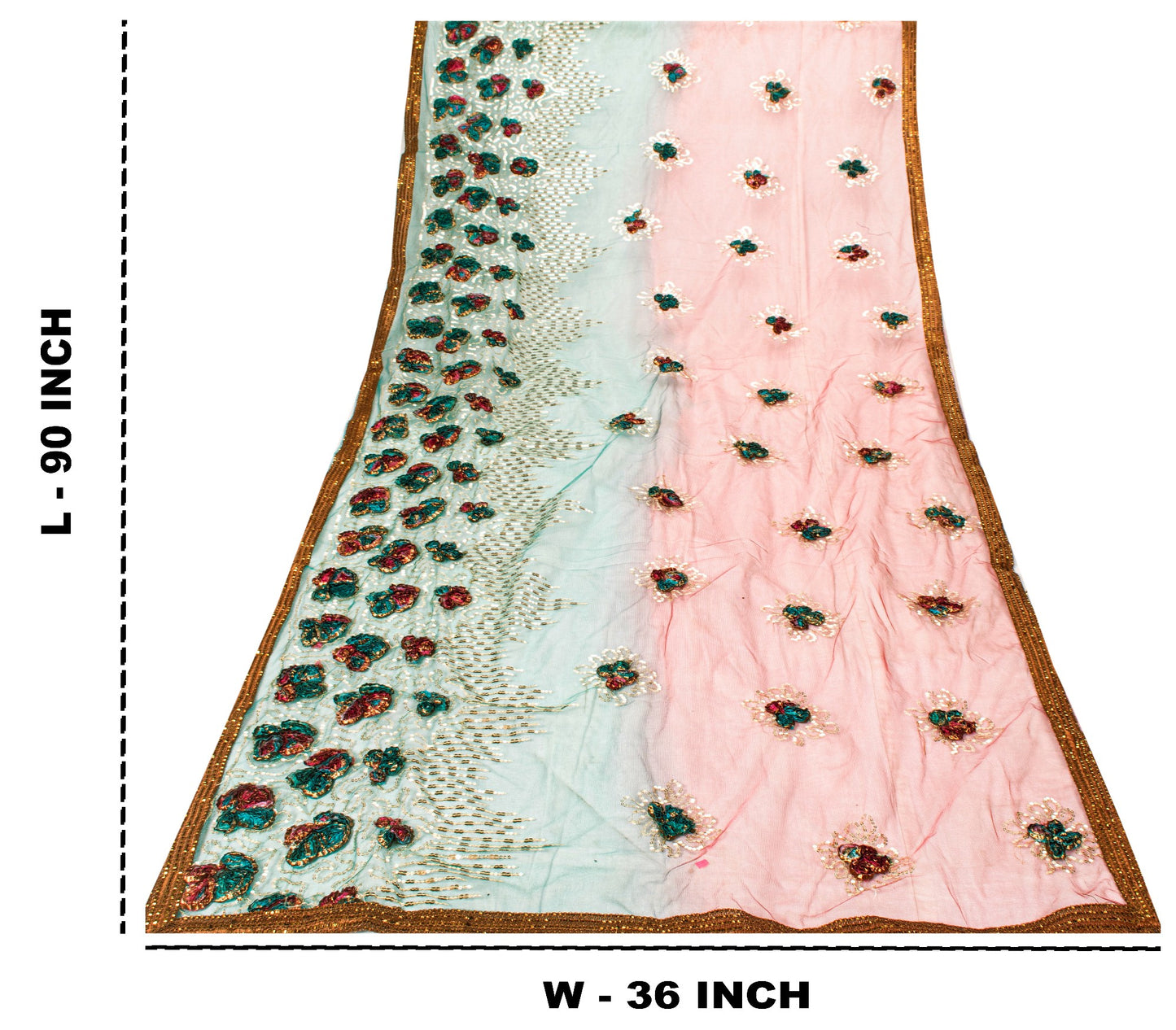 Sanskriti Vintage Purple-Green Net Dupatta Stole Embroidered Sequins Gota Veil
