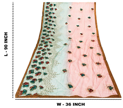 Sanskriti Vintage Purple-Green Net Dupatta Stole Embroidered Sequins Gota Veil
