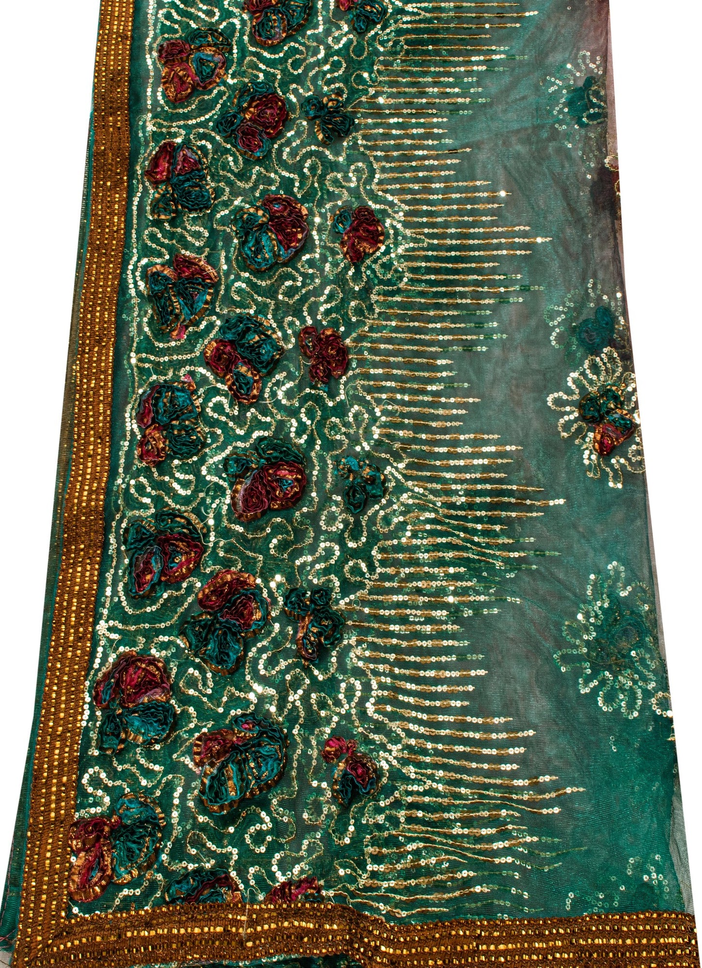 Sanskriti Vintage Purple-Green Net Dupatta Stole Embroidered Sequins Gota Veil