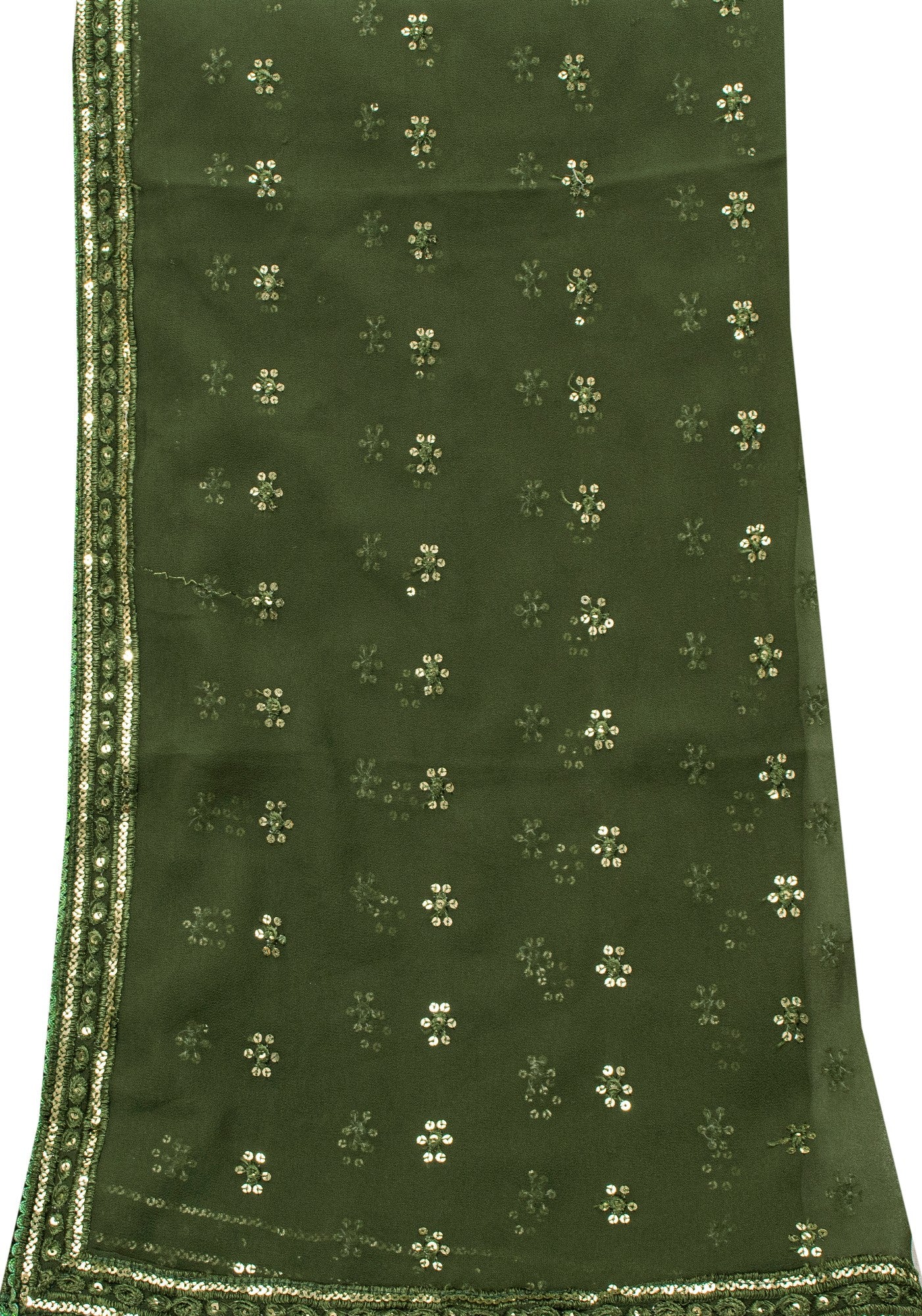 Sanskriti Vintage Green Soft Georgette Dupatta Stole Hand Embroidered Sequins