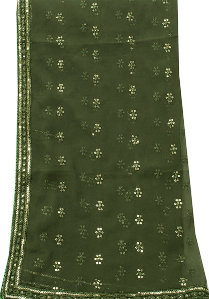 Sanskriti Vintage Green Soft Georgette Dupatta Stole Hand Embroidered Sequins