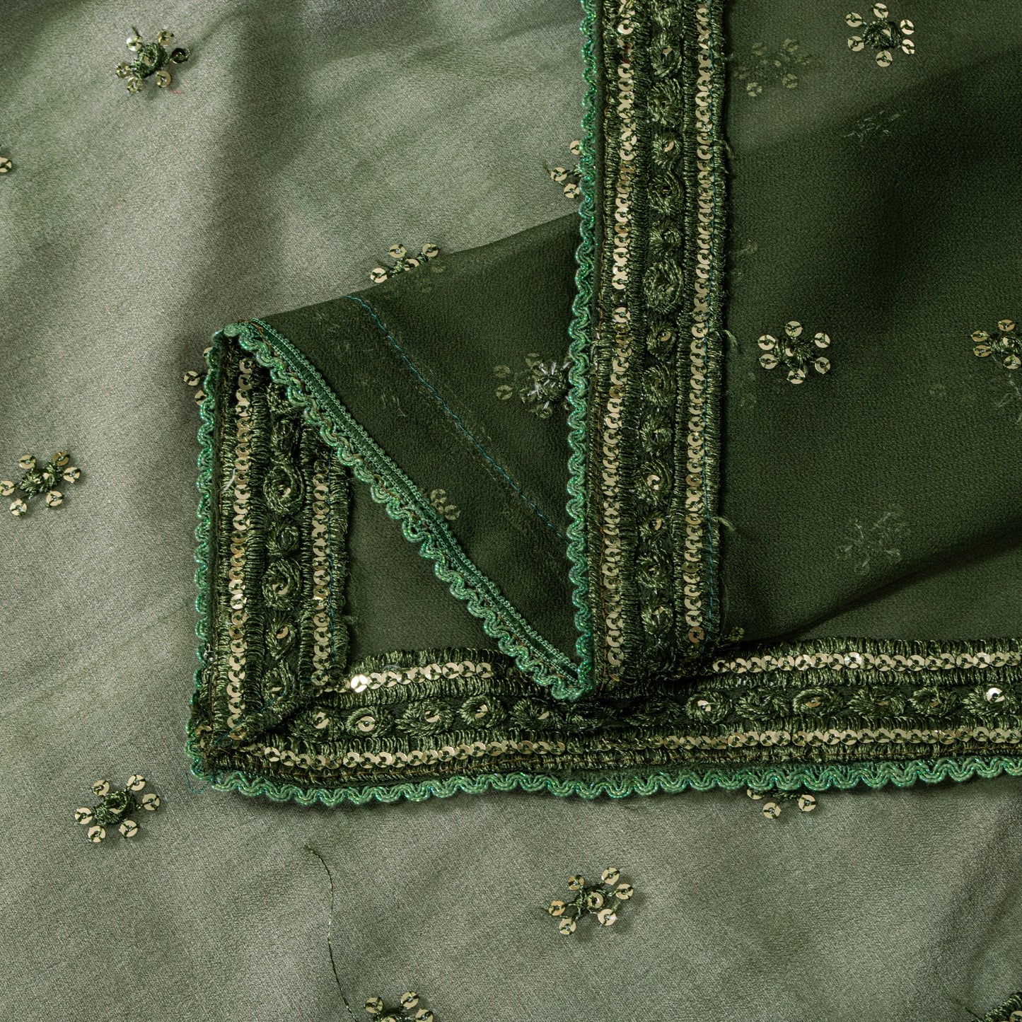 Sanskriti Vintage Green Soft Georgette Dupatta Stole Hand Embroidered Sequins