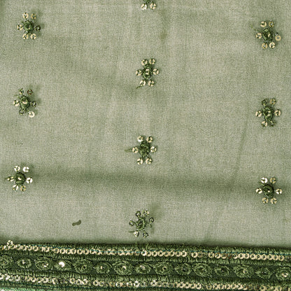 Sanskriti Vintage Green Soft Georgette Dupatta Stole Hand Embroidered Sequins
