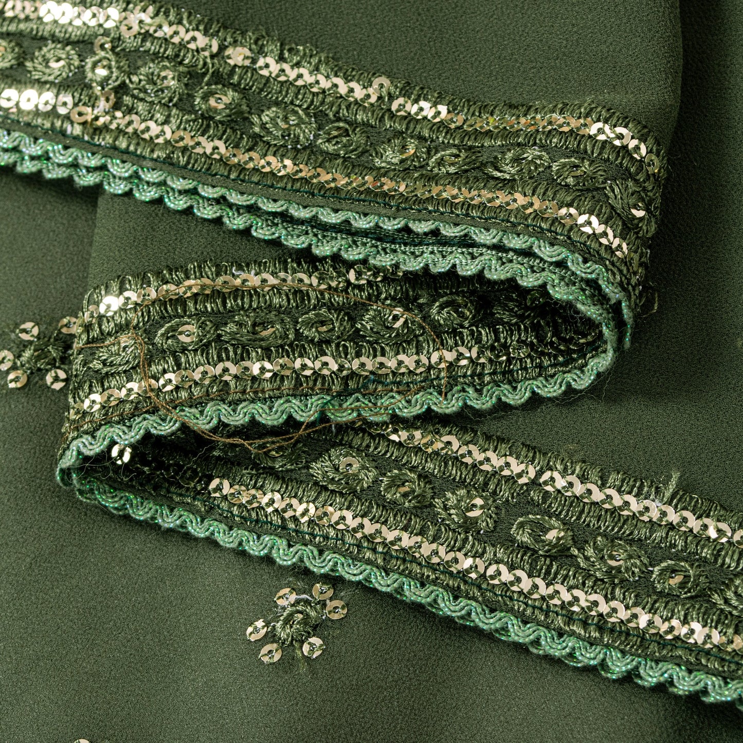 Sanskriti Vintage Green Soft Georgette Dupatta Stole Hand Embroidered Sequins