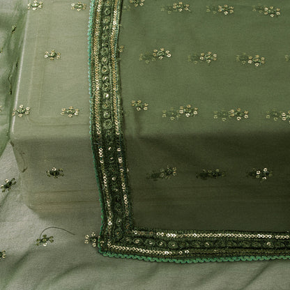 Sanskriti Vintage Green Soft Georgette Dupatta Stole Hand Embroidered Sequins