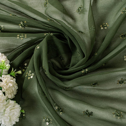 Sanskriti Vintage Green Soft Georgette Dupatta Stole Hand Embroidered Sequins