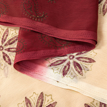 Sanskriti Vintage Brown Chiffon Dupatta Stole Hand Block Print Scarf Head Scarf