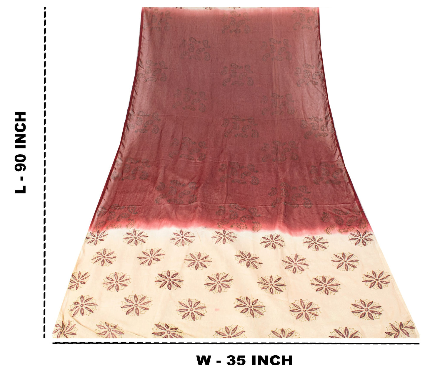 Sanskriti Vintage Brown Chiffon Dupatta Stole Hand Block Print Scarf Head Scarf