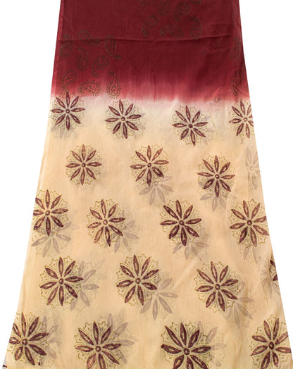 Sanskriti Vintage Brown Chiffon Dupatta Stole Hand Block Print Scarf Head Scarf
