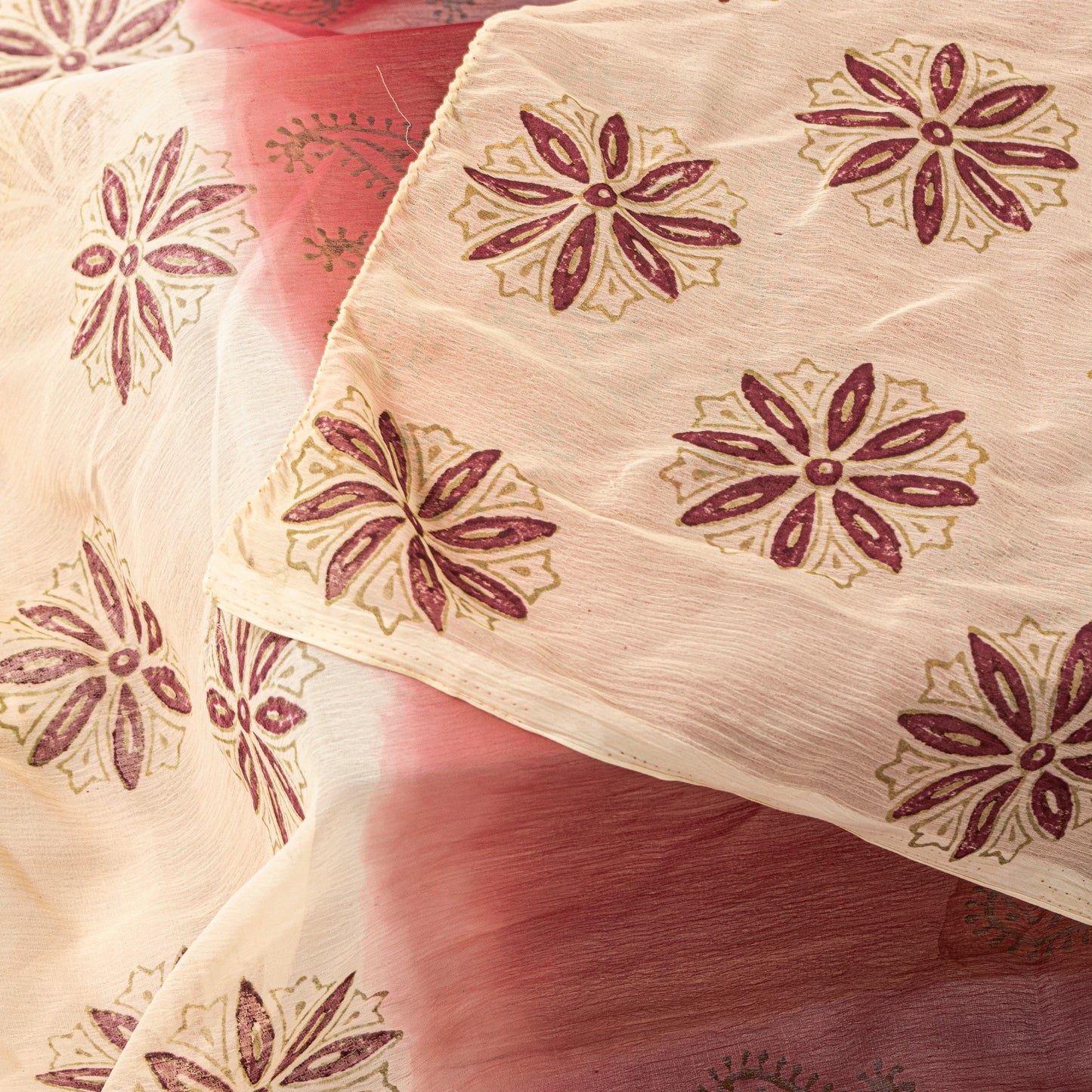 Sanskriti Vintage Brown Chiffon Dupatta Stole Hand Block Print Scarf Head Scarf