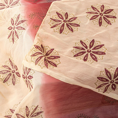 Sanskriti Vintage Brown Chiffon Dupatta Stole Hand Block Print Scarf Head Scarf