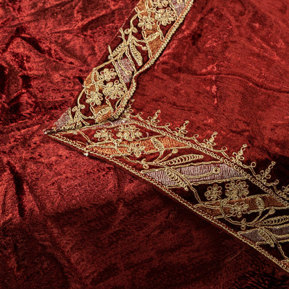 Sanskriti Vintage Maroon Velvet Dupatta Stole Embroidered Wedding Scarf NeckVeil