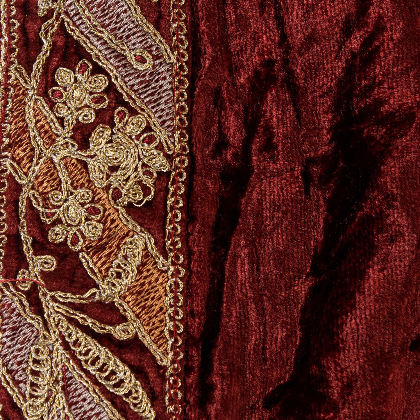 Sanskriti Vintage Maroon Velvet Dupatta Stole Embroidered Wedding Scarf NeckVeil