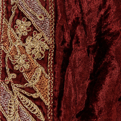 Sanskriti Vintage Maroon Velvet Dupatta Stole Embroidered Wedding Scarf NeckVeil