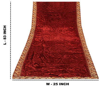 Sanskriti Vintage Maroon Velvet Dupatta Stole Embroidered Wedding Scarf NeckVeil