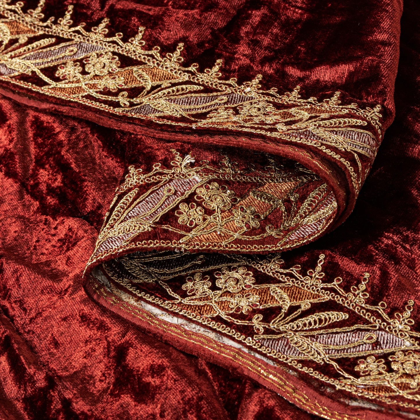 Sanskriti Vintage Maroon Velvet Dupatta Stole Embroidered Wedding Scarf NeckVeil