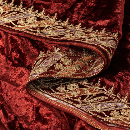 Sanskriti Vintage Maroon Velvet Dupatta Stole Embroidered Wedding Scarf NeckVeil