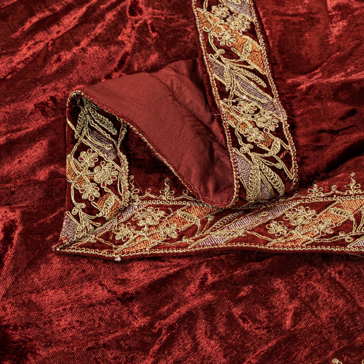 Sanskriti Vintage Maroon Velvet Dupatta Stole Embroidered Wedding Scarf NeckVeil