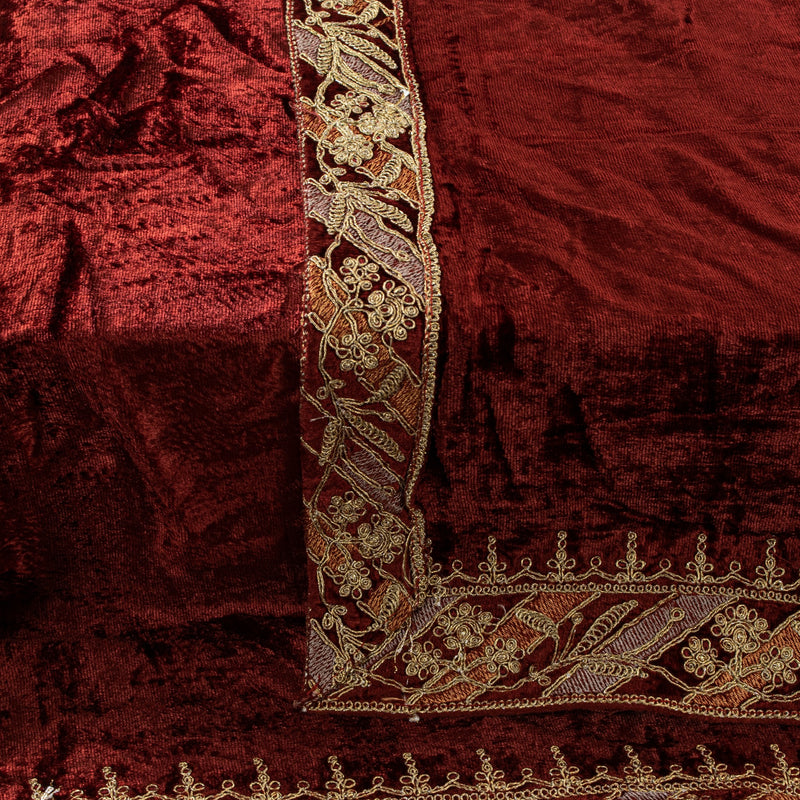 Sanskriti Vintage Maroon Velvet Dupatta Stole Embroidered Wedding Scarf NeckVeil