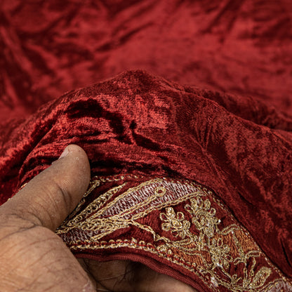 Sanskriti Vintage Maroon Velvet Dupatta Stole Embroidered Wedding Scarf NeckVeil