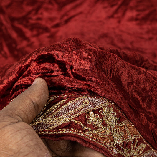 Sanskriti Vintage Maroon Velvet Dupatta Stole Embroidered Wedding Scarf NeckVeil