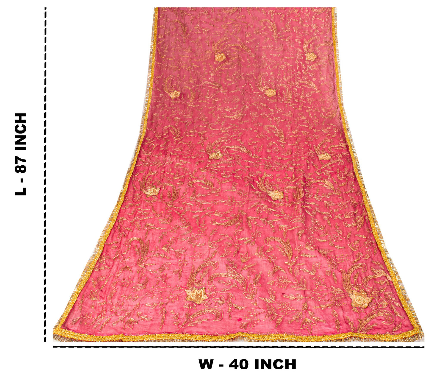 Sanskriti Vintage Pink Soft Pure Chiffon Dupatta Stole Hand Embroidery Zari Veil