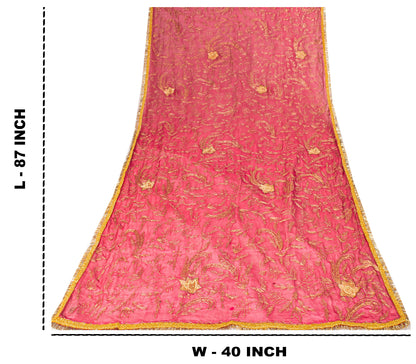 Sanskriti Vintage Pink Soft Pure Chiffon Dupatta Stole Hand Embroidery Zari Veil