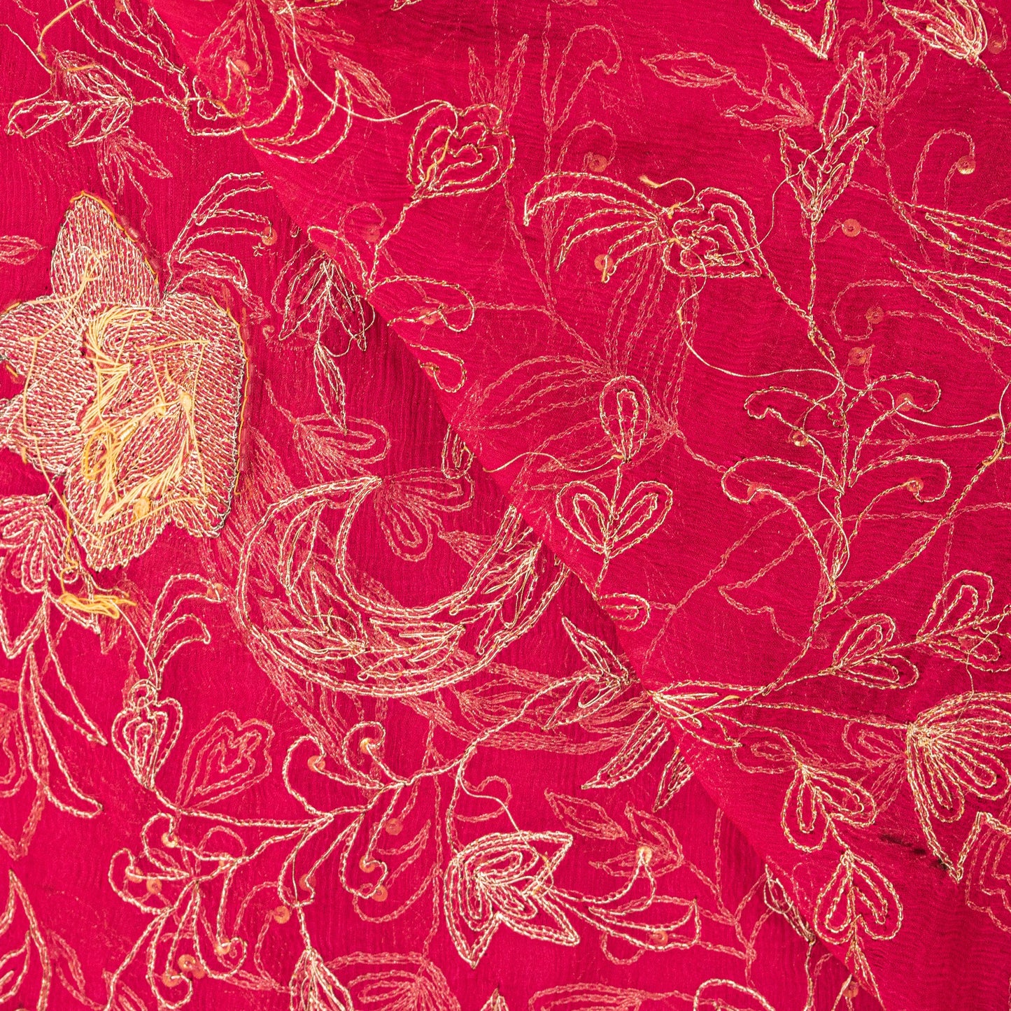 Sanskriti Vintage Pink Soft Pure Chiffon Dupatta Stole Hand Embroidery Zari Veil