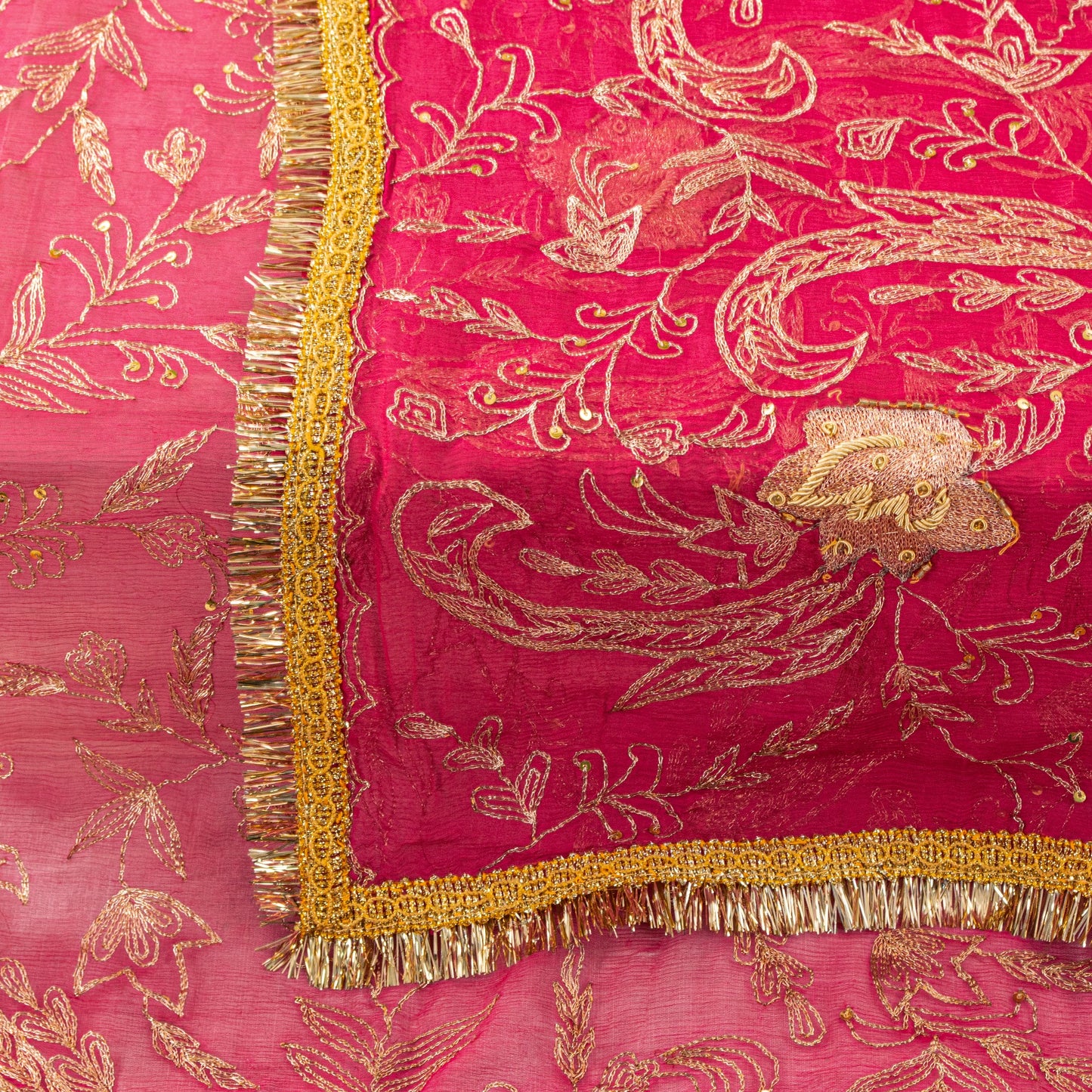 Sanskriti Vintage Pink Soft Pure Chiffon Dupatta Stole Hand Embroidery Zari Veil