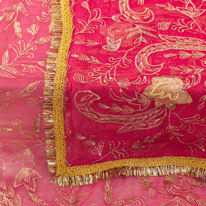 Sanskriti Vintage Pink Soft Pure Chiffon Dupatta Stole Hand Embroidery Zari Veil